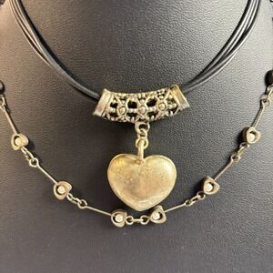 Y2K Silver Tone Necklace with Pendant and Delicate Necklace with Tiny Pearls